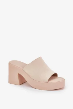 Klapki Damskie Na Słupku I Platformie Beżowe Omeisa