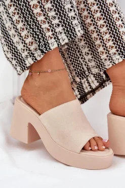 Klapki Damskie Na Słupku I Platformie Beżowe Omeisa