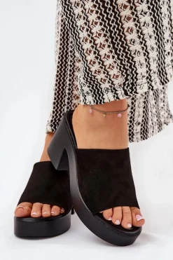 Klapki Damskie Na Słupku I Platformie Czarne Omeisa