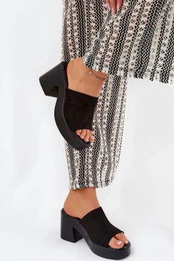 Klapki Damskie Na Słupku I Platformie Czarne Omeisa