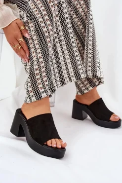 Klapki Damskie Na Słupku I Platformie Czarne Omeisa