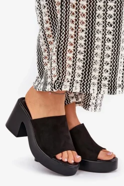 Klapki Damskie Na Słupku I Platformie Czarne Omeisa