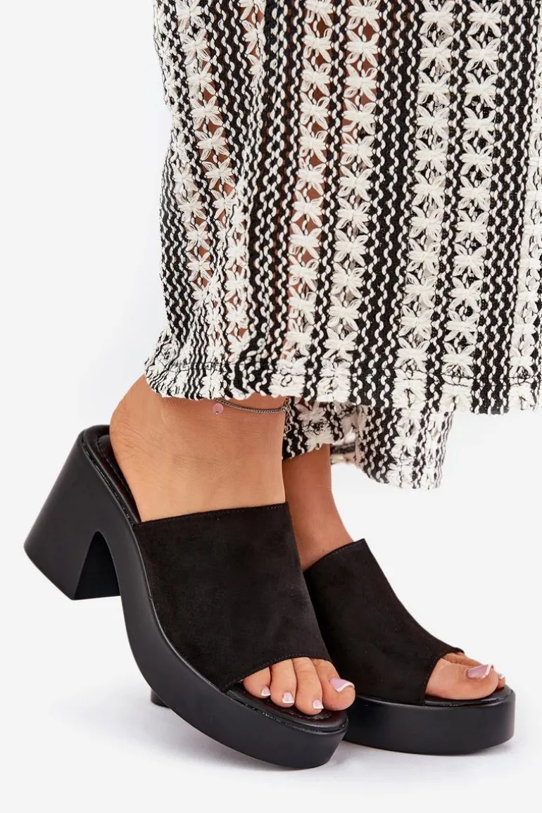 Klapki Damskie Na Słupku I Platformie Czarne Omeisa