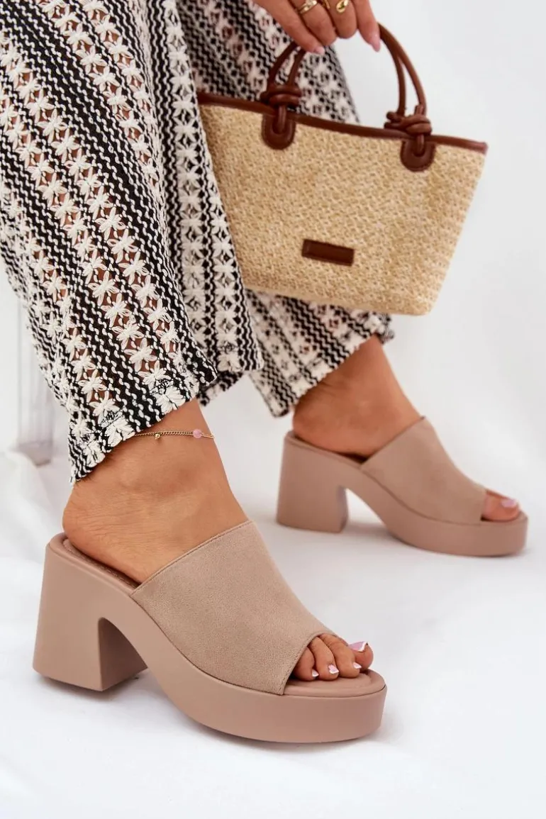 Klapki Damskie Na Słupku I Platformie Khaki Omeisa