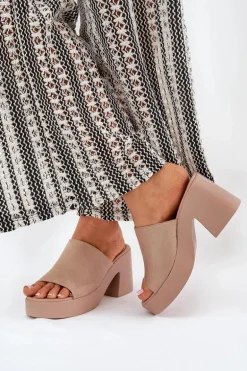 Klapki Damskie Na Słupku I Platformie Khaki Omeisa