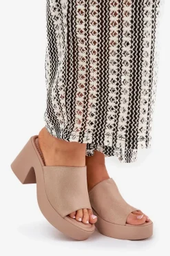 Klapki Damskie Na Słupku I Platformie Khaki Omeisa