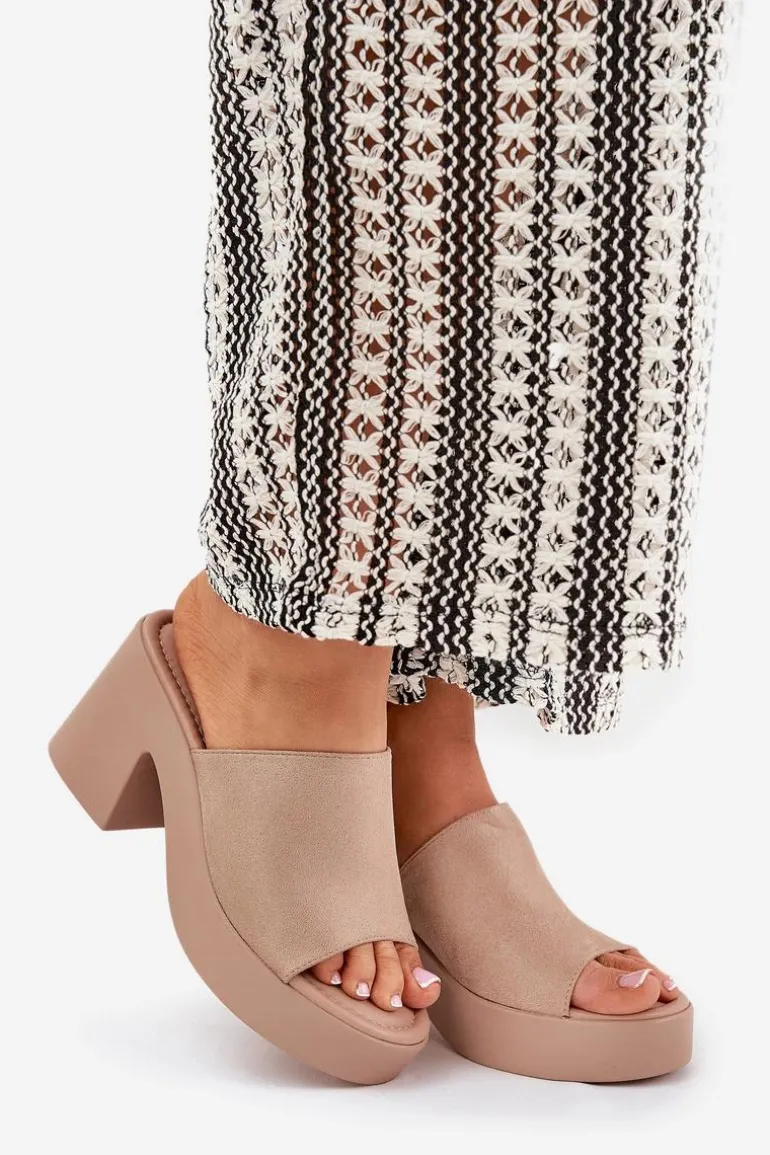 Klapki Damskie Na Słupku I Platformie Khaki Omeisa