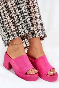 Klapki Damskie Na Słupku I Platformie Fuksja Omeisa