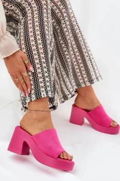 Klapki Damskie Na Słupku I Platformie Fuksja Omeisa