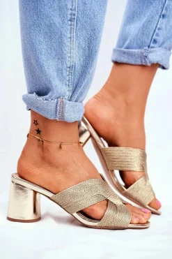 Klapki Damskie Na Słupku Wsuwane Złote Guest