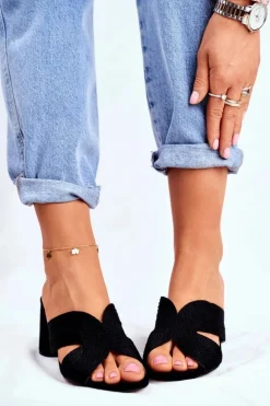 Klapki Damskie Na Słupku Wsuwane Czarne Guest