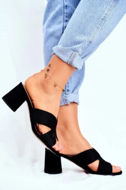 Klapki Damskie Na Słupku Wsuwane Czarne Guest