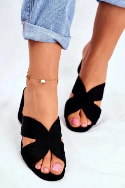 Klapki Damskie Na Słupku Wsuwane Czarne Guest