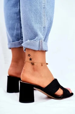 Klapki Damskie Na Słupku Wsuwane Czarne Guest