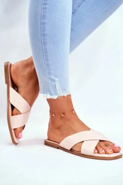 Klapki Damskie Paski na Krzyż Beżowe Philippines