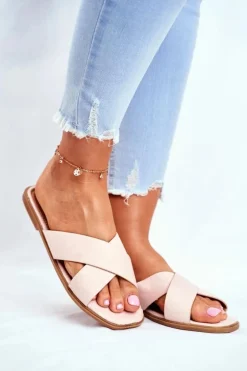 Klapki Damskie Paski na Krzyż Beżowe Philippines