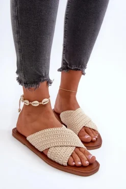 Klapki Damskie Płaskie Big Star NN274078 Beżowe