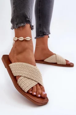 Klapki Damskie Płaskie Big Star NN274078 Beżowe