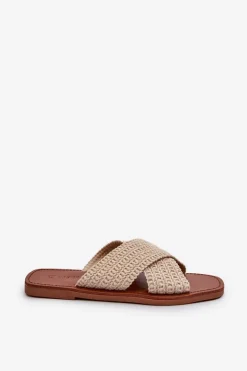 Klapki Damskie Płaskie Big Star NN274078 Beżowe