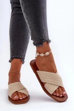 Klapki Damskie Płaskie Big Star NN274078 Beżowe