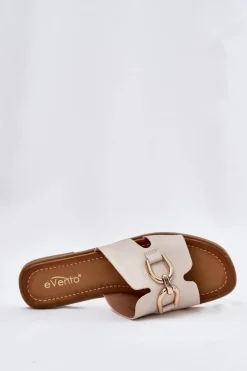 Klapki Damskie Płaskie Z Ozdobnym Detalem Beżowe Amiresna