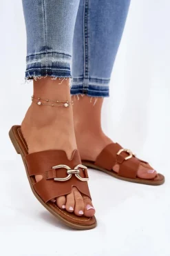 Klapki Damskie Płaskie Z Ozdobnym Detalem Camel Amiresna