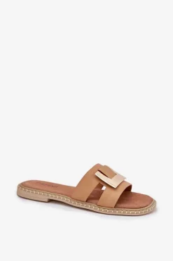 Klapki Damskie Płaskie Z Ozdobnym Detalem Artiker 56C1335 Beżowe