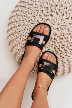 Klapki Damskie Płaskie Z Ozdobnym Detalem Artiker 56C1336 Czarne