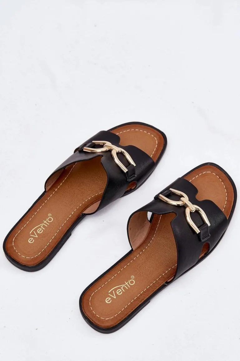 Klapki Damskie Płaskie Z Ozdobnym Detalem Czarne Amiresna