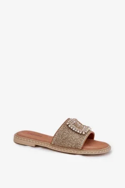 Klapki Damskie Płaskie Z Plecionką I Ozdobą Artiker 56C1337 Beżowe