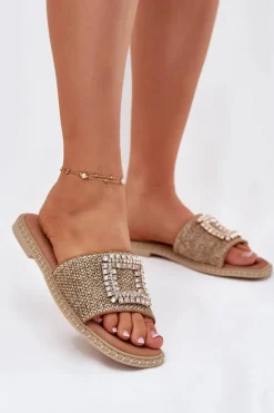 Klapki Damskie Płaskie Z Plecionką I Ozdobą Artiker 56C1337 Beżowe