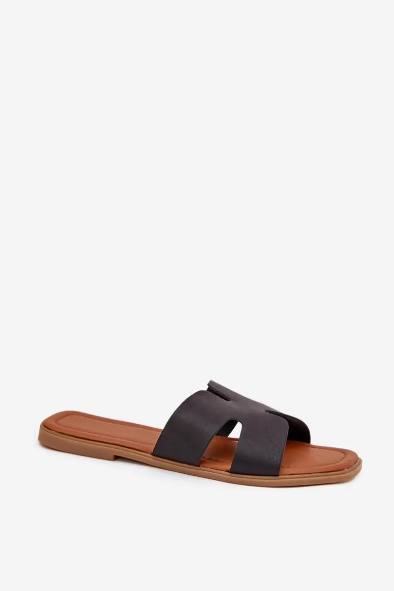 Klapki Damskie Płaskie Z Wycięciami Czarne Salyra