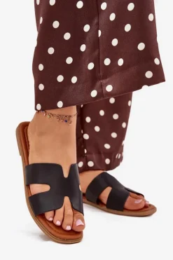 Klapki Damskie Płaskie Z Wycięciami Czarne Salyra