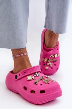 Klapki Damskie Piankowe Lekkie Na Grubej Podeszwie Z Przypinkami Fuksja Effiora