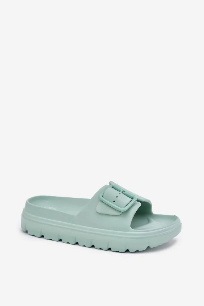 Klapki Damskie Piankowe Na Platformie Z Klamrą Zielone Viasara