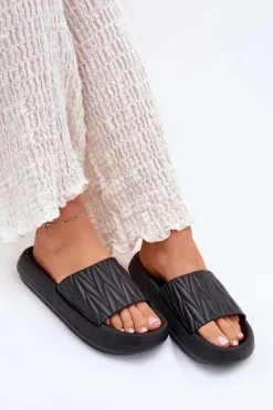 Klapki Damskie Piankowe Na Platformie Czarne Vanesha