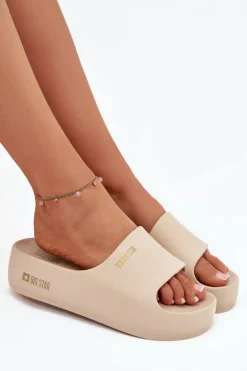 Klapki Damskie Piankowe Na Masywnej Platformie Big Star SS274722 Beżowe
