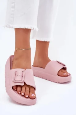 Klapki Damskie Piankowe Na Platformie Z Klamrą Różowe Viasara