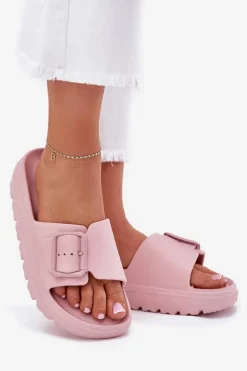 Klapki Damskie Piankowe Na Platformie Z Klamrą Różowe Viasara