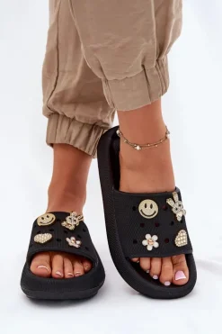 Klapki Damskie Piankowe Z Przypinkami Vinceza 76055 Czarne