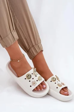 Klapki Damskie Piankowe Z Przypinkami Vinceza 76055 Białe