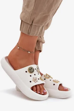 Klapki Damskie Piankowe Z Przypinkami Vinceza 76055 Białe