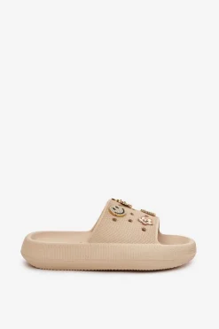 Klapki Damskie Piankowe Z Przypinkami Vinceza 76055 Beżowe