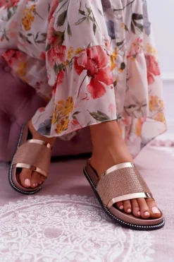 Klapki Damskie Profilowane Z Cyrkoniami Champagne Rentre