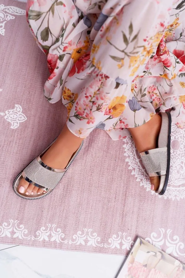 Klapki Damskie Profilowane Z Cyrkoniami Złote Rentre