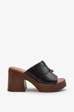 Klapki Damskie Z Eko Skóry Na Platformie I Klocku Czarne Dafira