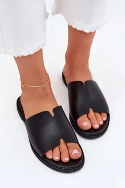 Klapki Damskie Z Eko Skóry Na Płaskim Obcasie Czarne Kalimira
