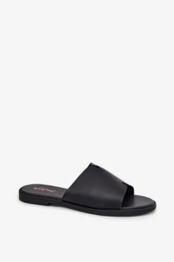 Klapki Damskie Z Eko Skóry Na Płaskim Obcasie Czarne Kalimira