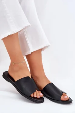 Klapki Damskie Z Eko Skóry Na Płaskim Obcasie Czarne Kalimira