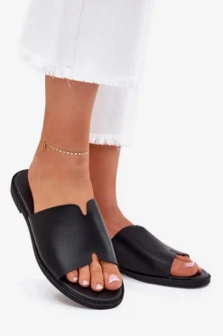 Klapki Damskie Z Eko Skóry Na Płaskim Obcasie Czarne Kalimira